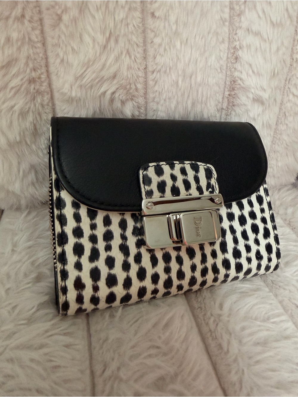 Dior Black and White Spotted Snakeskin Leather Wallet with Silver Hardware - Picture 3 of 13
